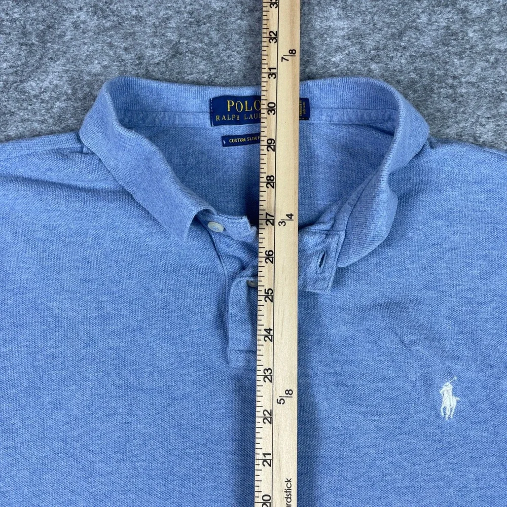 Polo Ralph Lauren Shirt Mens XXL Blue Custom Slim Fit Long Sleeve Pony Pique